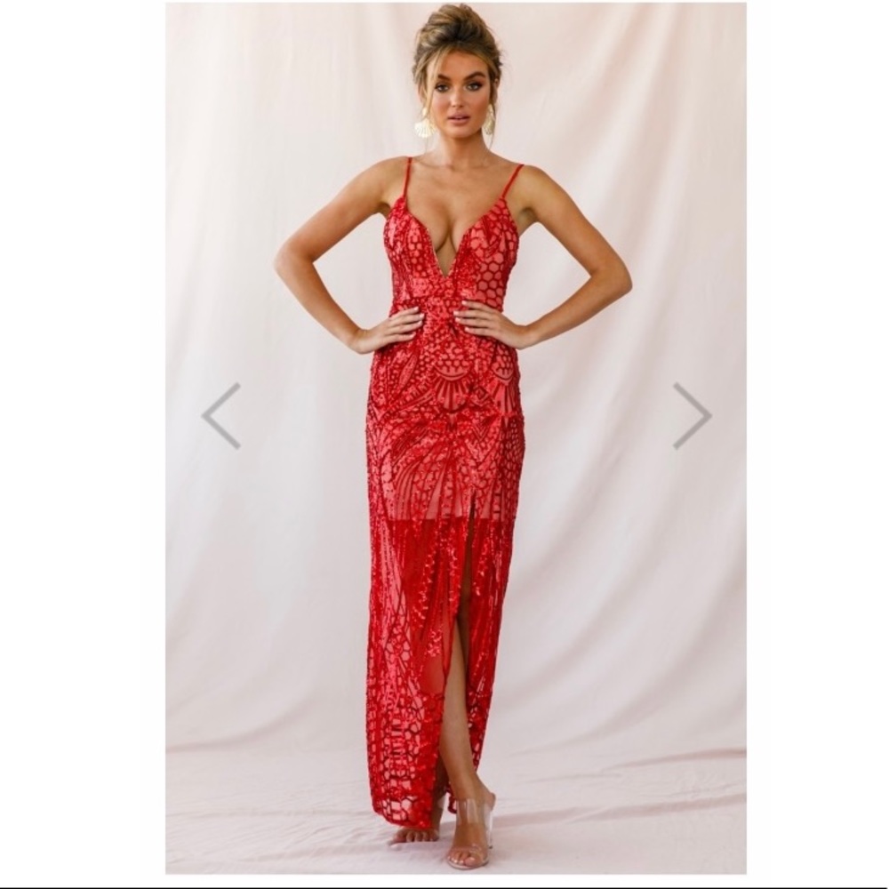 Selfie Leslie/Angel Biba Red Sequin Overlay Party Dress